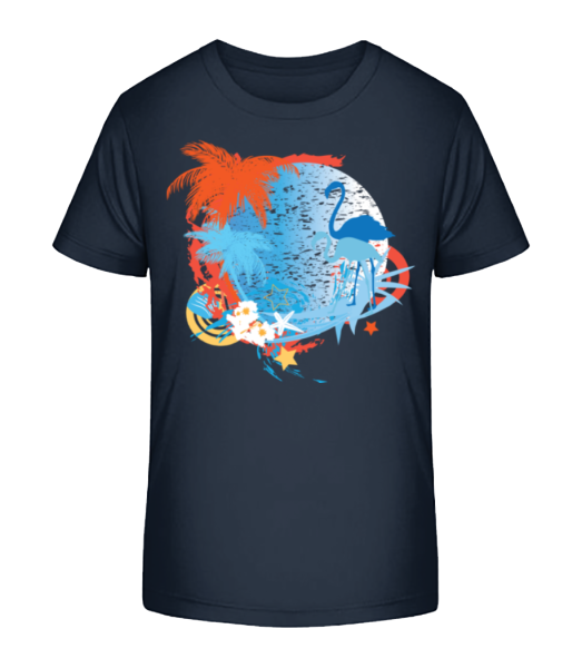 Flamingos In Paradise Blue/Orang - Kinder Bio T-Shirt Stanley Stella - Marine - Vorne