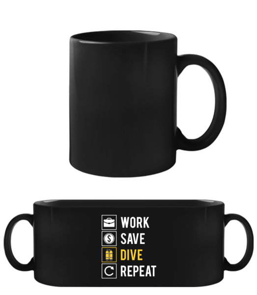 Work Save Dive Repeat - Black Mug - Black - Front