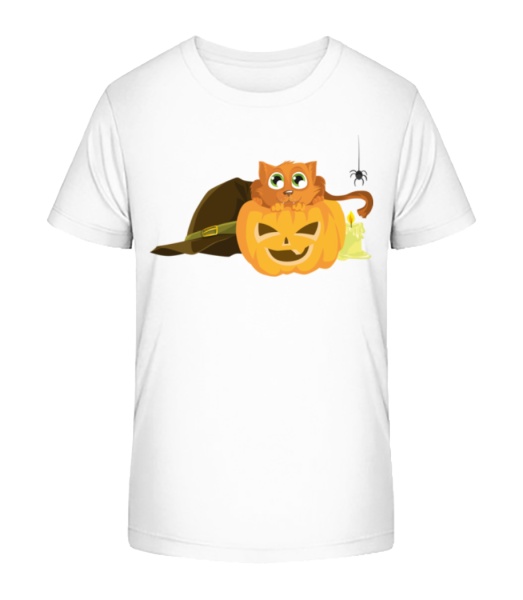 Halloween Pumpkin Cat - Kid's Bio T-Shirt Stanley Stella - White - Front