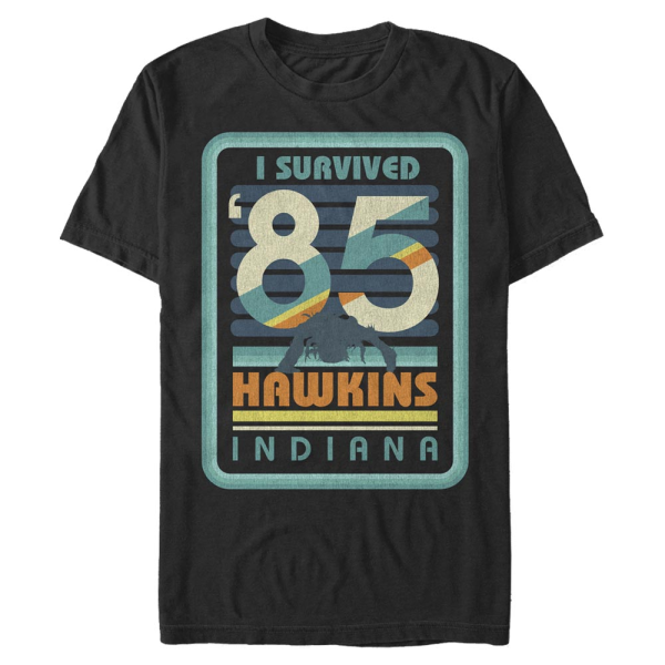 Netflix - Stranger Things - Text I Survived Hawkins - Männer T-Shirt - Schwarz - Vorne