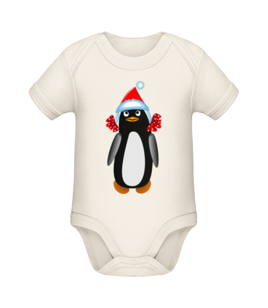 Pinguin An Weihnachten 1 - Baby Bio Strampler - Creme - Vorne