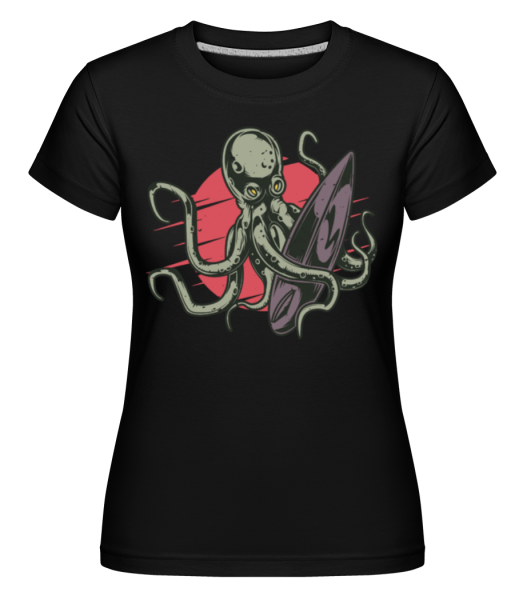 Surfing Octopus -  Shirtinator Women's T-Shirt - Black - Front