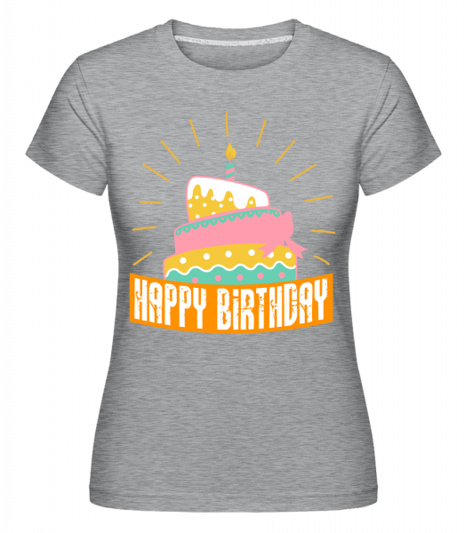 Happy Birthday Kuchen - Shirtinator Frauen T-Shirt - Grau Meliert - Vorn