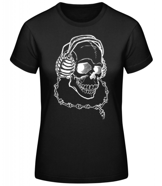 Skull With Headphones - Women's Basic T-Shirt - Black - Front