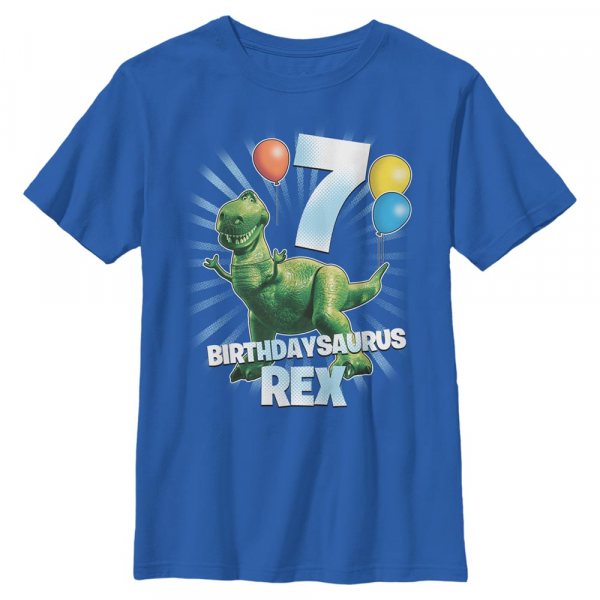 Pixar - Toy Story - Rex Ballon 7 - Geburtstag - Kinder T-Shirt - Royalblau - Vorne