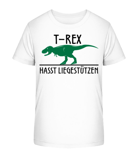 T-Rex Hasst Liegestütze - Kinder Bio T-Shirt Stanley Stella - Weiß - Vorne