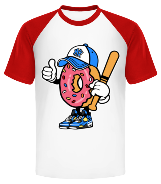 Donut - Men's Baseball T-Shirt - White / Red - Front