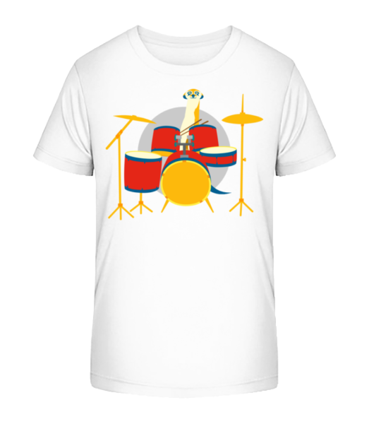 Meerkat Playing Drums - Kid's Bio T-Shirt Stanley Stella - White - Front
