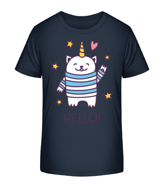 Hello Cat Unicorn - Kid's Bio T-Shirt Stanley Stella - Navy - Front