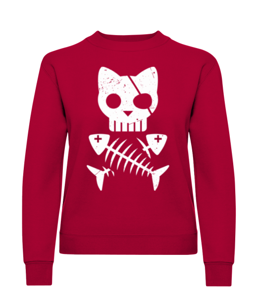 Katzen Pirat Skelett - Frauen Pullover - Rot - Vorne