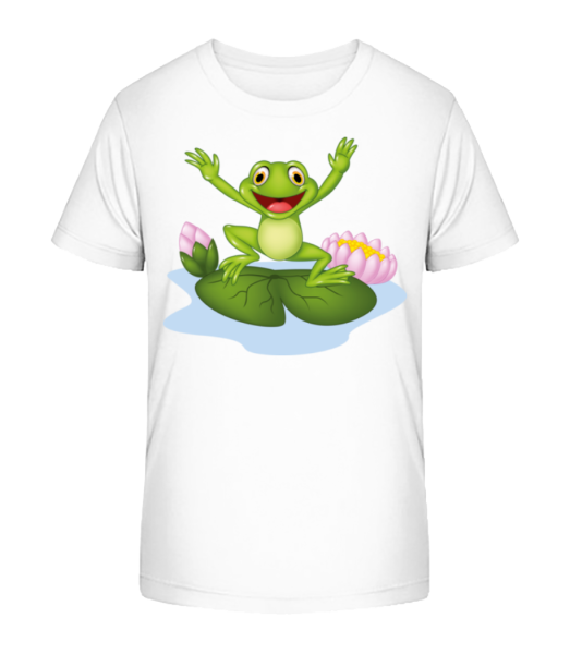 Frog On Water Lily - Kid's Bio T-Shirt Stanley Stella - White - Front