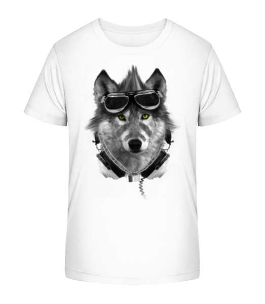 Biker Wolf - Kinder Bio T-Shirt Stanley Stella - Weiß - Vorne