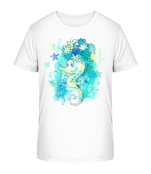 Watercolor Seahorse - Kid's Bio T-Shirt Stanley Stella - White - Front
