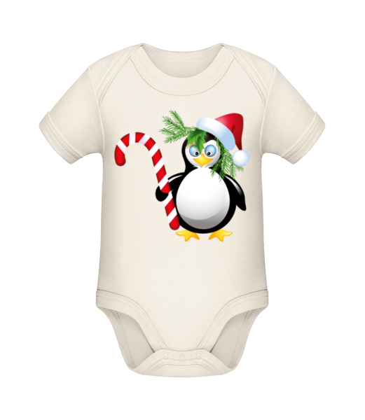 Santa Pinguin - Baby Bio Strampler - Creme - Vorne