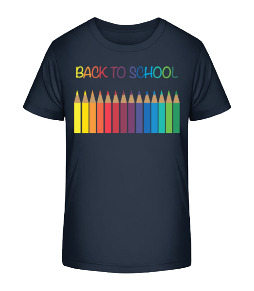 Back To School - Crayons - Kid's Bio T-Shirt Stanley Stella - Navy - Front