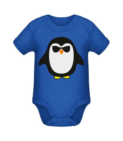 Cooler Pinguin Schwarze Brille - Baby Bio Strampler - Royalblau - Vorne
