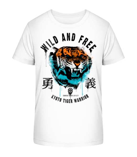Wild And Free Tiger - Kinder Bio T-Shirt Stanley Stella - Weiß - Vorne