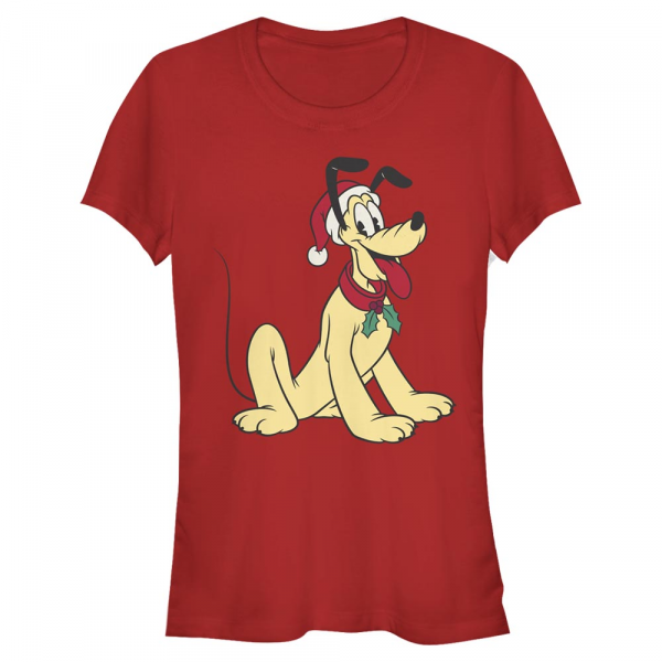 Disney Classics - Micky Maus - Pluto Hat - Weihnachten - Frauen T-Shirt - Rot - Vorne