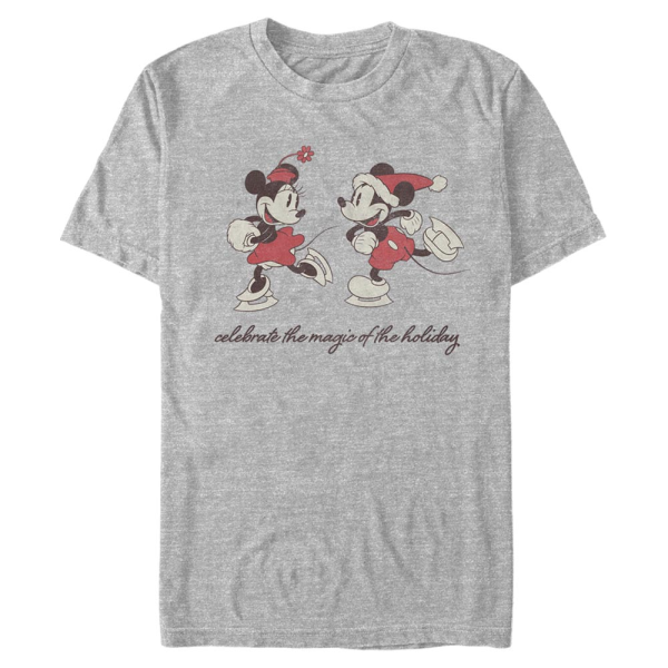 Disney - Micky Maus - Mickey & Minnie Vintage Holiday Skaters - Männer T-Shirt - Grau meliert - Vorne