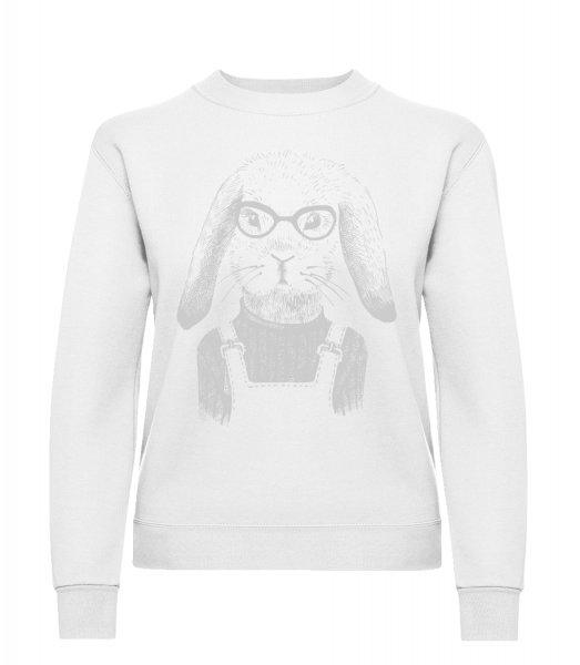 Hipster Rabbit - Classic Ladies’ Set-In Sweatshirt - White - Vorn