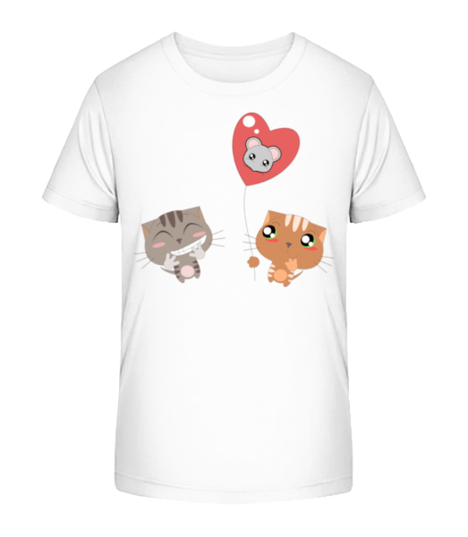 Katzen Herz Ballon - Kinder Bio T-Shirt Stanley Stella - Weiß - Vorne