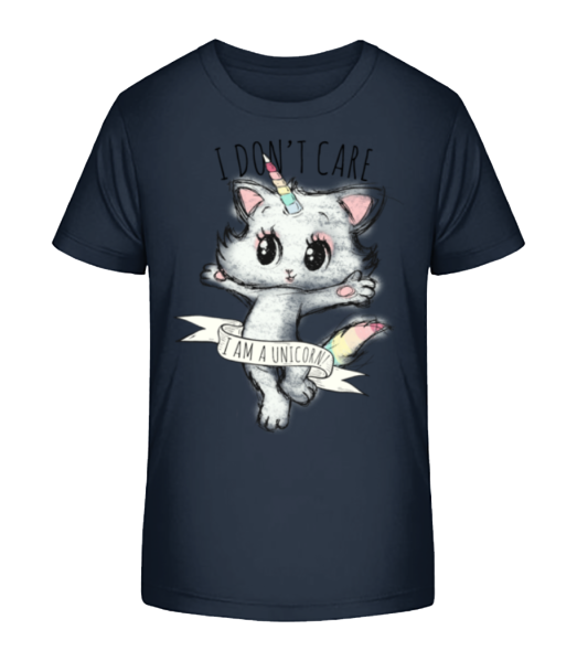 I Dont Care Unicorn - Kid's Bio T-Shirt Stanley Stella - Navy - Front