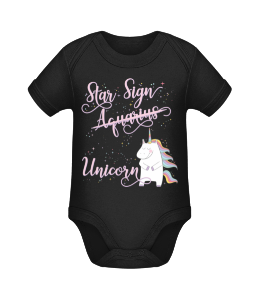 Star Sign Unicorn Aquarius - Baby Bio Strampler - Schwarz - Vorne