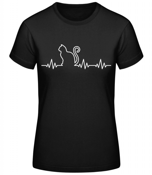Herzschlag Katze - Frauen Basic T-Shirt - Schwarz - Vorn