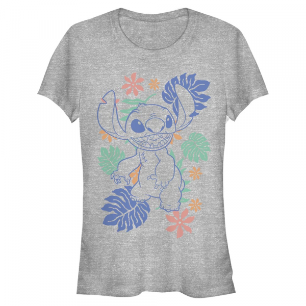 Disney Classics - Lilo & Stitch - Lilo & Stitch Retro Tropical Tonal Stitch - Frauen T-Shirt - Grau meliert - Vorne