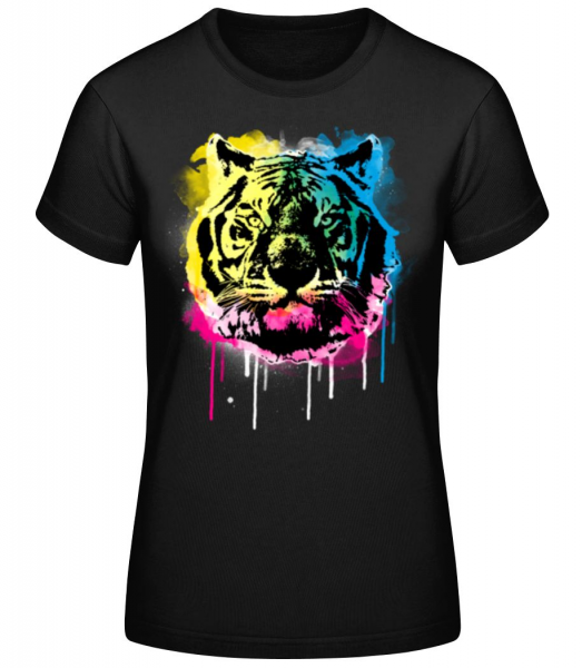 Bunter Tiger - Frauen Basic T-Shirt - Schwarz - Vorne