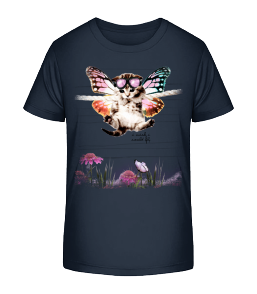 Butterfly Cat - Kid's Bio T-Shirt Stanley Stella - Navy - Front