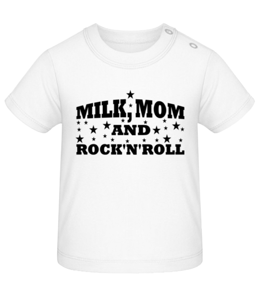 Milk Mom And Rock'N'Roll - Baby T-Shirt - Weiß - Vorne