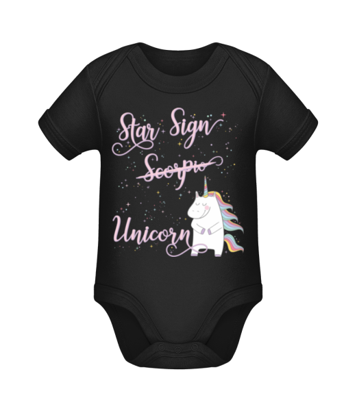 Star Sign Unicorn Scorpio - Organic Baby Body - Black - Front