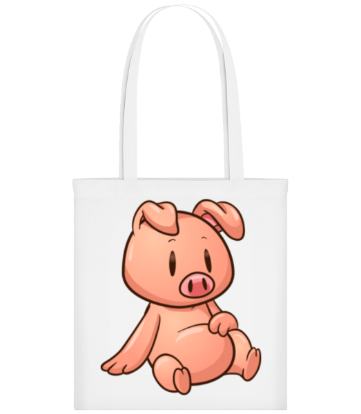 Schweinchen Sitzend Comic - Stofftasche - Weiß - Vorne
