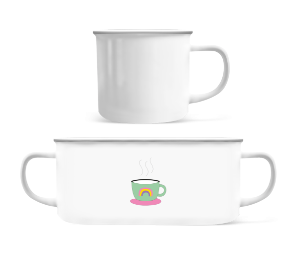 Regenbogen Kaffee Tasse - Emaille-Tasse - Weiß - Vorne