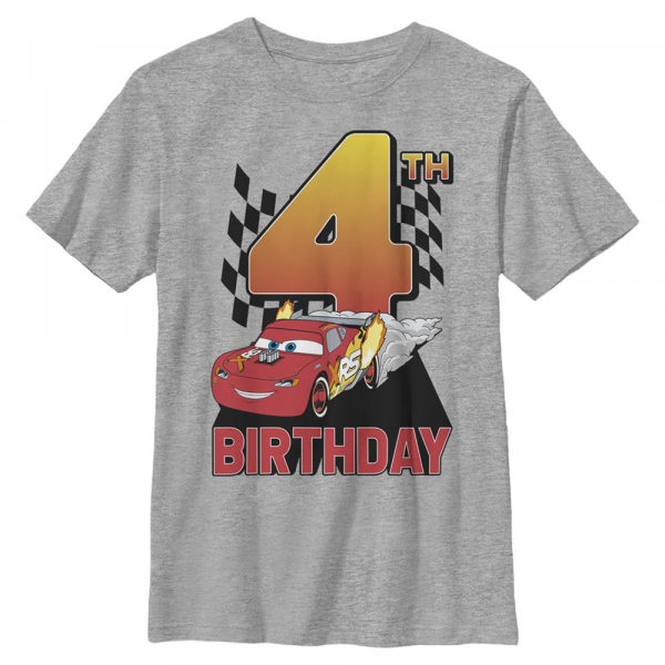 Pixar - Cars - Lightning McQueen Lightning Birthday 4 - Birthday - Kids T-Shirt - Heather grey - Front