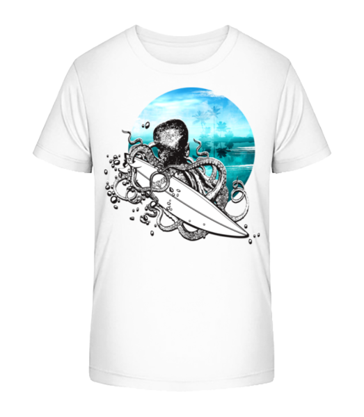 Surfer Octopus - Kid's Bio T-Shirt Stanley Stella - White - Front