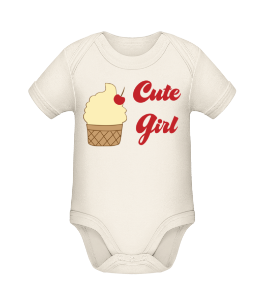 Cute Girl - Baby Girl - Organic Baby Body - Cream - Front