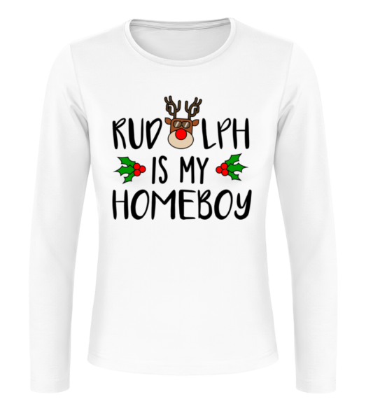 Rudolph Is My Homeboy - Frauen Longsleeve Basic - Weiß - Vorne