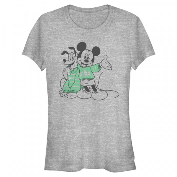 Disney Classics - Micky Maus - Mickey & Pluto Sweater Pals - Frauen T-Shirt - Grau meliert - Vorne