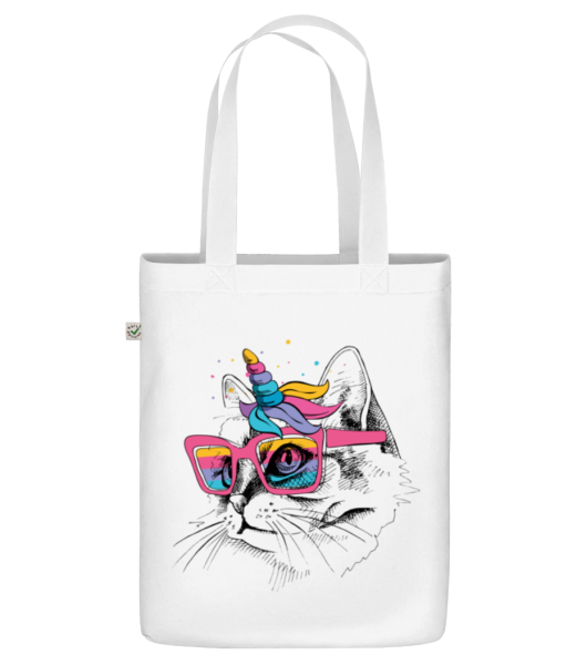 Einhorn Party Katze - Bio Tasche - Weiß - Vorne