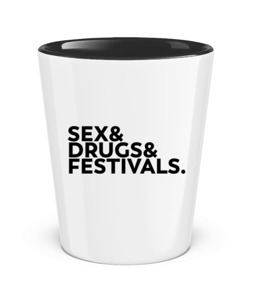 Sex Drugs Festivals - Schnapsglas zweifarbig - Weiß / Schwarz - Vorne