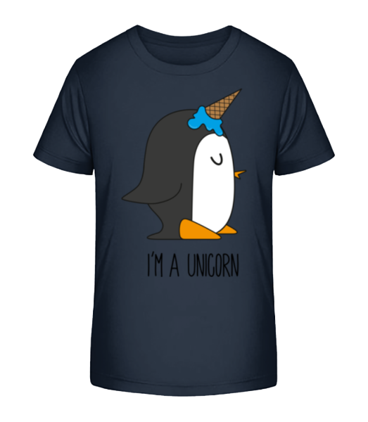 I'm A Unicorn Penguin - Kid's Bio T-Shirt Stanley Stella - Navy - Front