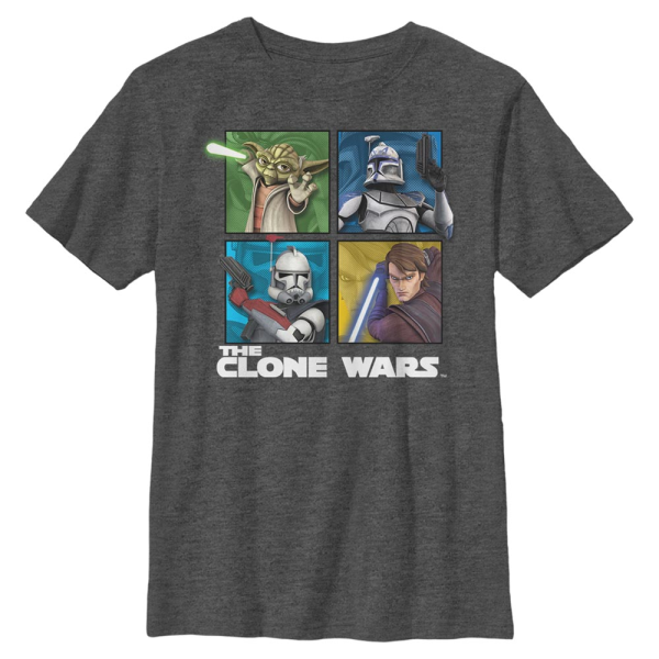 Star Wars - The Clone Wars - Skupina Panel Four - Kinder T-Shirt - Anthrazit meliert - Vorne