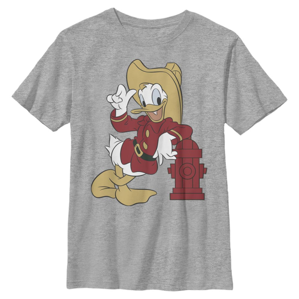 Disney - Micky Maus - Donald Duck Firefighting Donald - Kinder T-Shirt - Grau meliert - Vorne