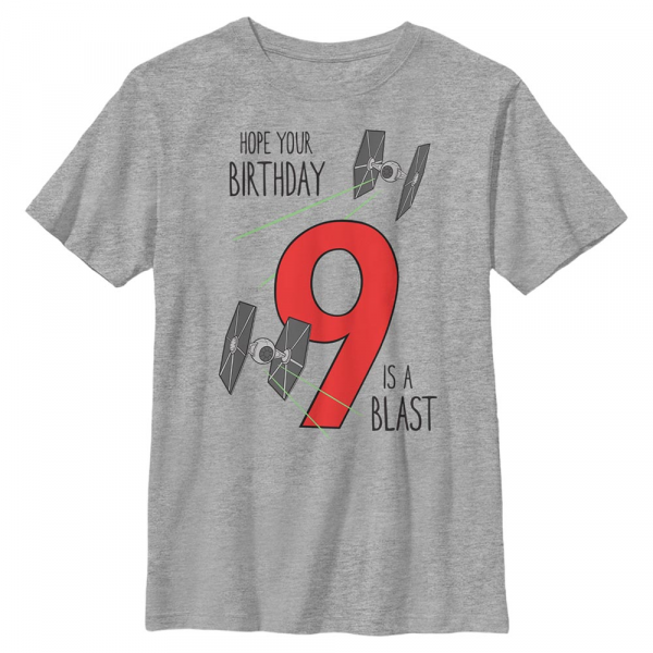 Star Wars - TIE Fighter Blast Birthday - Geburtstag - Kinder T-Shirt - Grau meliert - Vorne