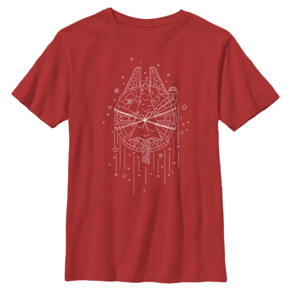 Star Wars - Millennium Falcon Falcon Christmas Line Art - Weihnachten - Kinder T-Shirt - Rot - Vorne