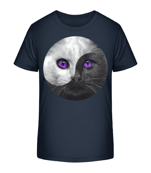 Yin Und Yang Katze - Kinder Bio T-Shirt Stanley Stella - Marine - Vorne