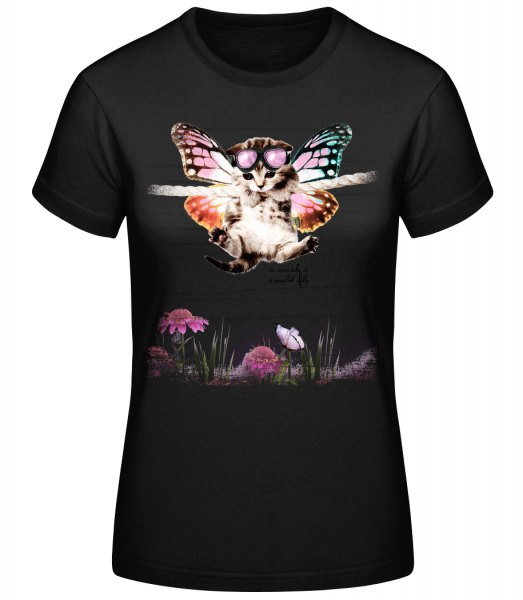 Katze Schmetterling - Frauen Basic T-Shirt - Schwarz - Vorn