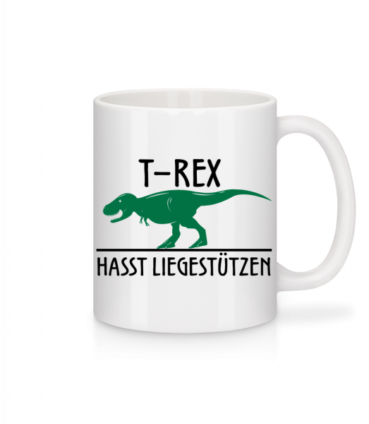 T-Rex Hasst Liegestütze - Tasse - Weiß - Vorn